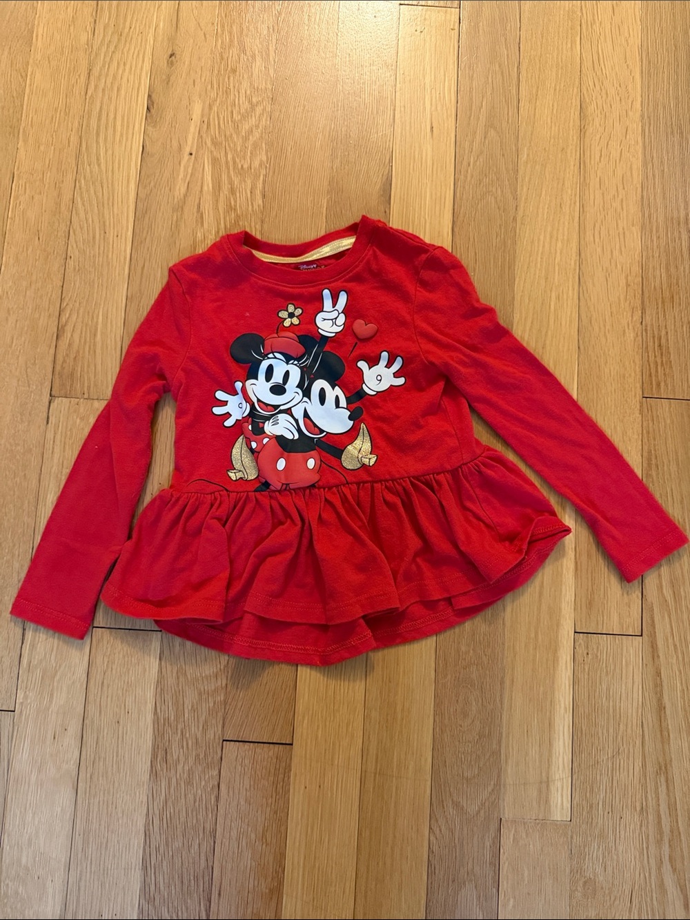 Disney Red Minnie & Mickey Peplum Long Sleeve Top
